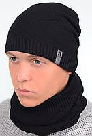 Черный мужской зимний комплект шапка бафф хомут на флисе