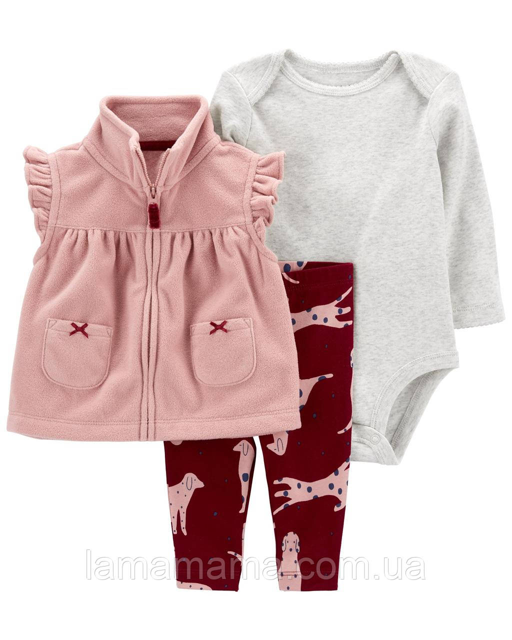 Комплект - флісова жилетка, боді, штани - Песики Картерс, фото 1