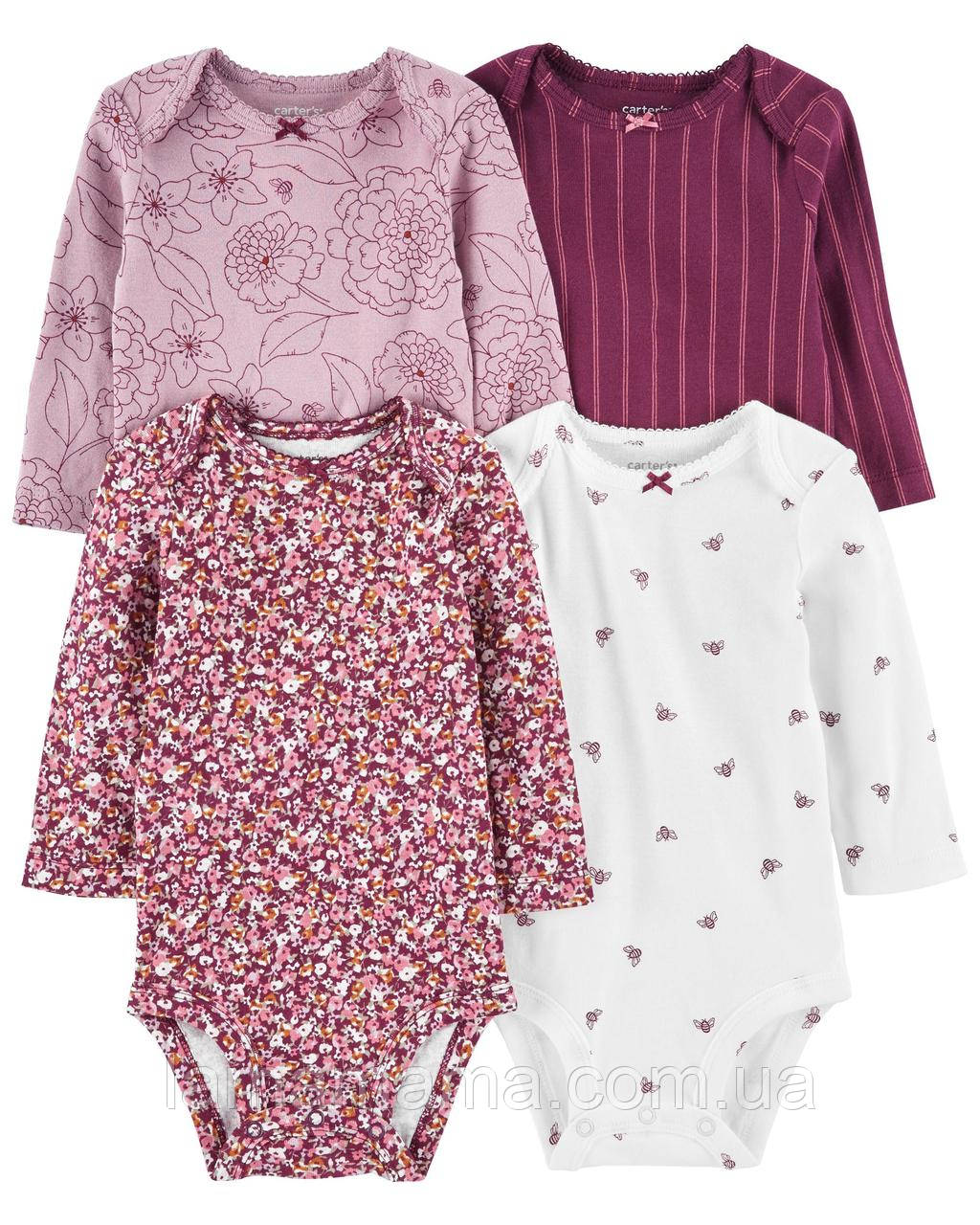Набір із 4 боді з довгим рукавом для дівчинки Картерс, фото 1