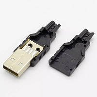 Штекерний USB-роз'єм із чорного пластику, розбірний, універсальний, 4-контактний, тип А, тато