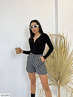 Короткі облягаючі шорти жіночі міні теплі стильні ефектні букле завищена талія з кишенями арт 46