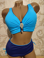 Шикарная модель женского раздельного сине-голубого купальника на большую грудь (F, G ), раз. 4 XL