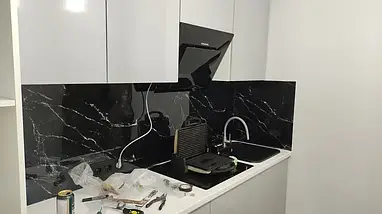 Наклейка на кухонний фартух 60 х 200 см, з фотодруком та захисною ламінацією чорний мармур (БП-s_tx320), фото 3