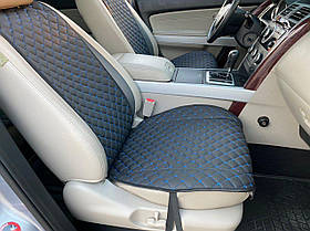 Накидки для авто з перфорованої екошкіри, Чорні з синім рядком, Преміум, Повний комплект