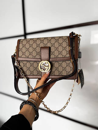 Жіноча сумка Gucci люкс шкіряна сумка Гуччі на ланцюжку шкіра з візерунком GG з бирками документи, фото 1