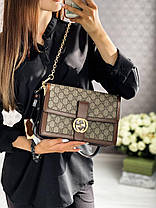 Жіноча сумка Gucci люкс шкіряна сумка Гуччі на ланцюжку шкіра з візерунком GG з бирками документи, фото 3
