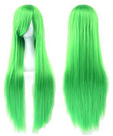 Перука салатова довга пряма з довгим чубчиком 80 см