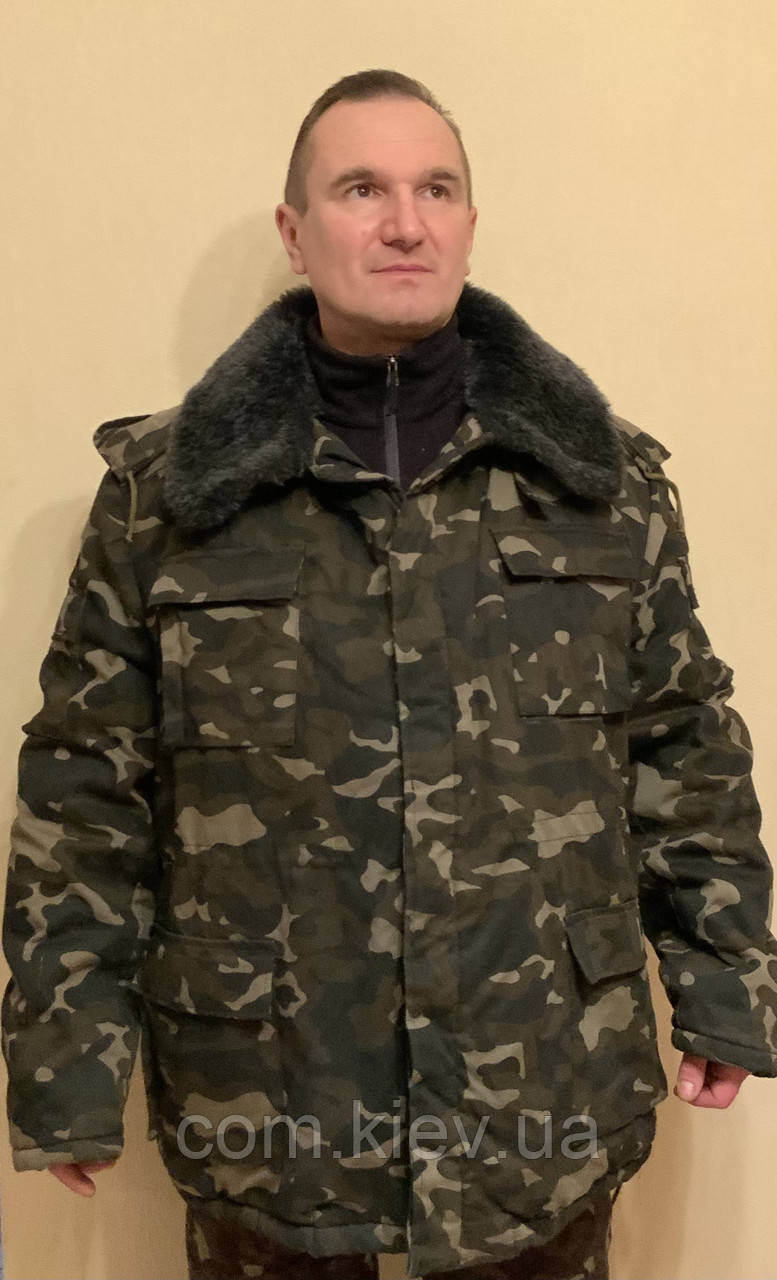 Бушлат військовий зимовий камуфльований з хутряним коміром