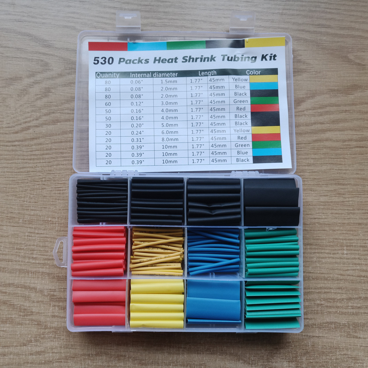 Термоусадкова трубка, термоусадка, комплект із 530 штук у контейнері, фото 1