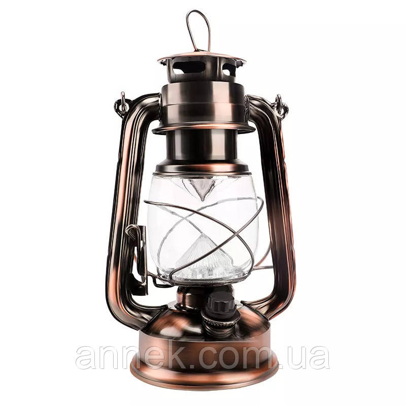 Керосинова лампа портативна з вітрозахистом світильник ліхтар 24 см бронза