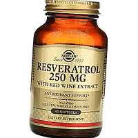 Ресвератрол и экстракт красного вина Solgar Resveratrol 250 mg with red wine extract 60 капсул Vitaminka