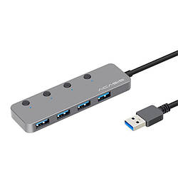 USB hub Acasis HS-080S на 4 порти USB 3.0 з кнопками вимкнення (Сріблястий)