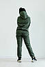 Костюм утеплений жіночий худі та спортивні штани турецька тринитка на флісі темний хакі, фото 4