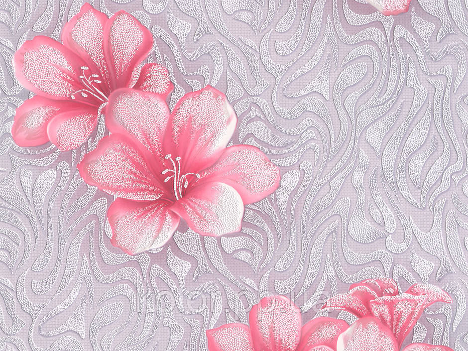 Обои акриловые на бумажной основе серо-розовые с цветами В77.4 7191-06, 0,53х10,0 м - фото 3 - id-p1739811016