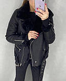 Жіноча чорна дублянка авіатор, фото 2