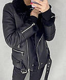 Жіноча чорна дублянка авіатор, фото 3