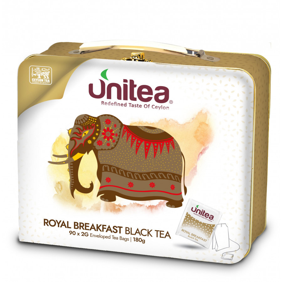 Сувенірний чорний чай Unitea Royal Breakfast 90 пакетиків у жерстяному боксі, фото 1