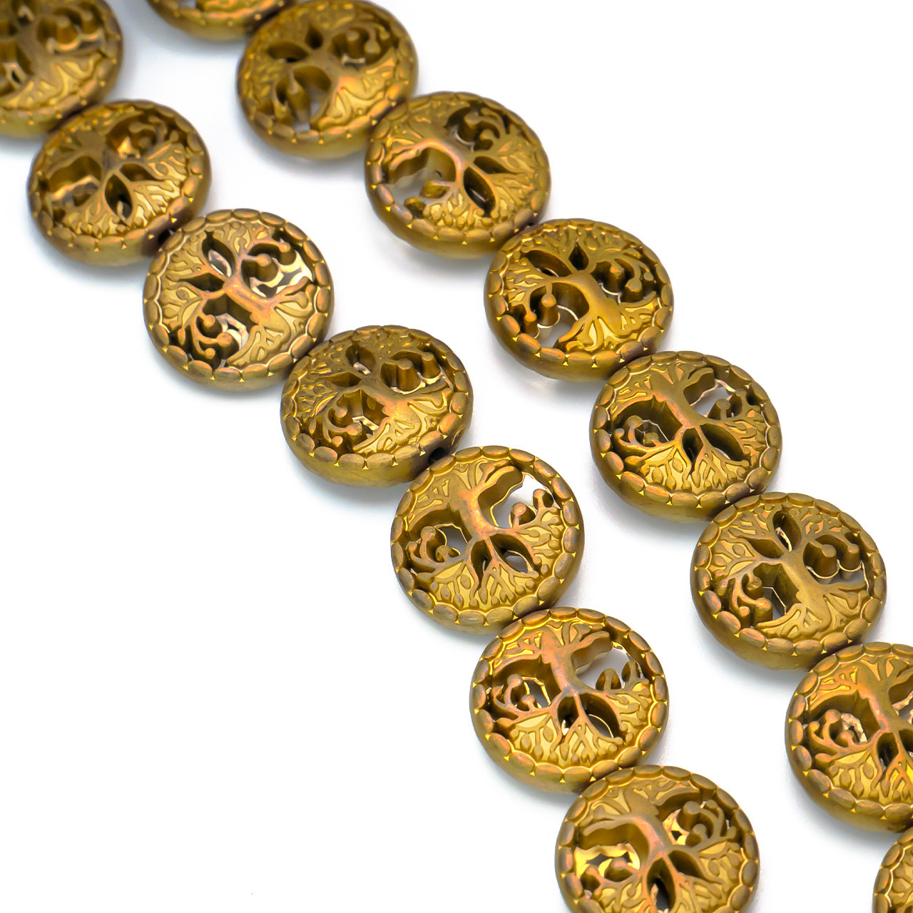 Намистини Дерево Гематит 12 мм Золотистий 10 шт., фото 1