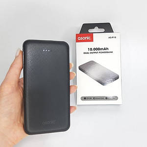 Портативний зарядний пристрій Asonic AS-P10 10000 mAh, Повербанк на 2 USB-виходи, Powerbank Чорний