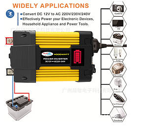 Інвертор напруги 12v-220v, 4000w(300ватт) модифікований синус