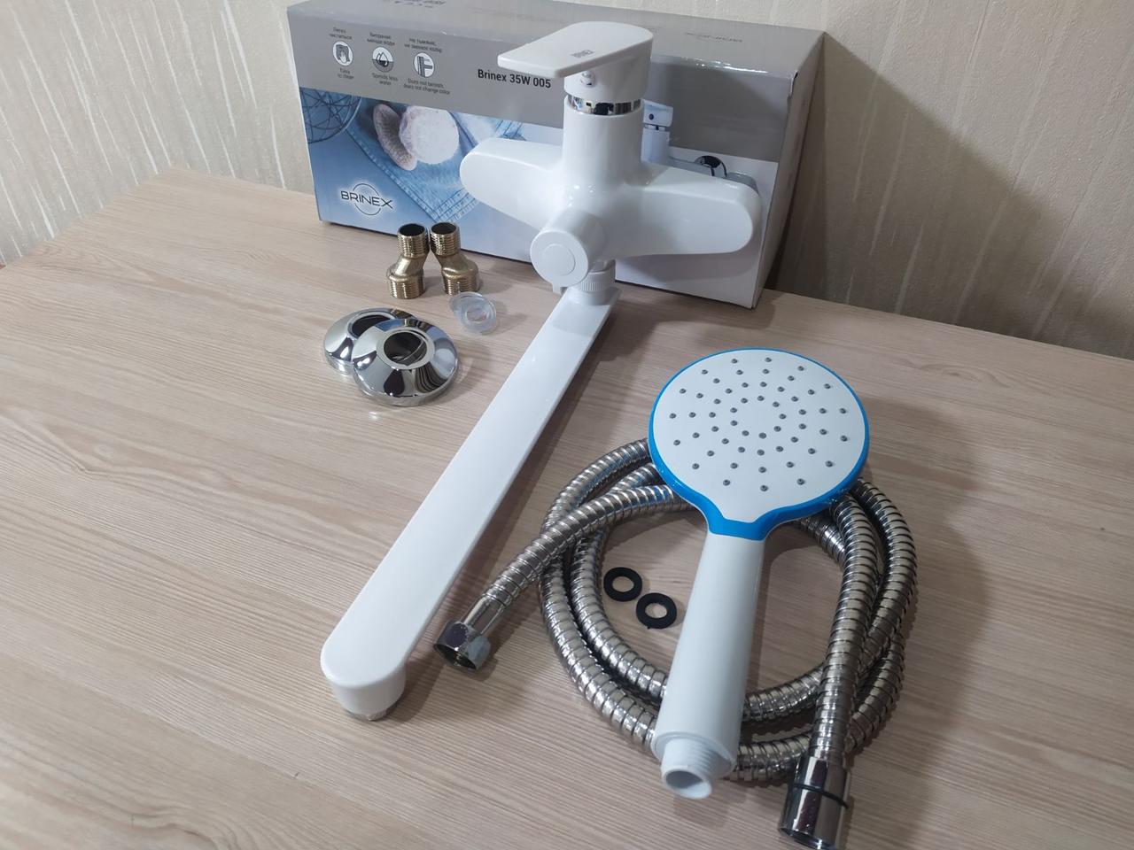 Змішувач для ванни (душовий комплект) з термопластику з довгим гусаком Brinex 35W005-011 білий, фото 1
