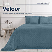 Покрывало Велюр двухсторонее 150х210 Синий VELOUR ТЕП (ромб круглый)