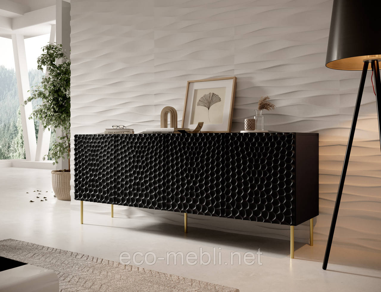 Комод 4Д 190 у спальню чи вітальню Hole чорний матовий Cama meble