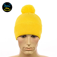 Молодежная зимняя шапка с помпоном - Желтый