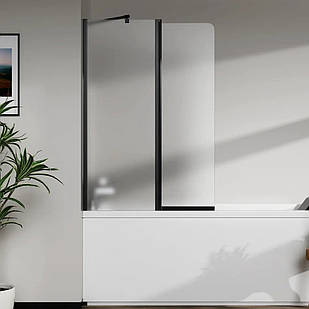 Скляна шторка для ванни  AVKO Glass W436 50+40x140 Black Frosted перегородка для ванної