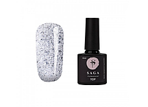 Топ для гель-лаку без липкого шару Saga Professional Top Leaf Silver зі срібними пластівцями поталі,