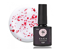 Топ для гель-лаку без липкого шару Saga Professional Top Leaf Red з червоними пластівцями поталі, 8 мл