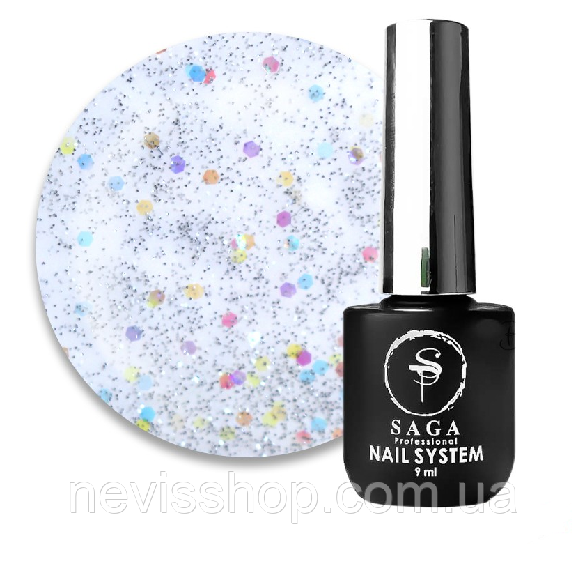 База світловідбиваюча Saga Professional Fiery Base 06 напівпрозоре срібло з кольоровими конфетті, 9