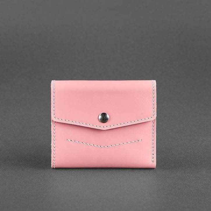 Жіночий шкіряний маленький гаманець потрійного складання з монетницею з натуральної шкіри рожевий
