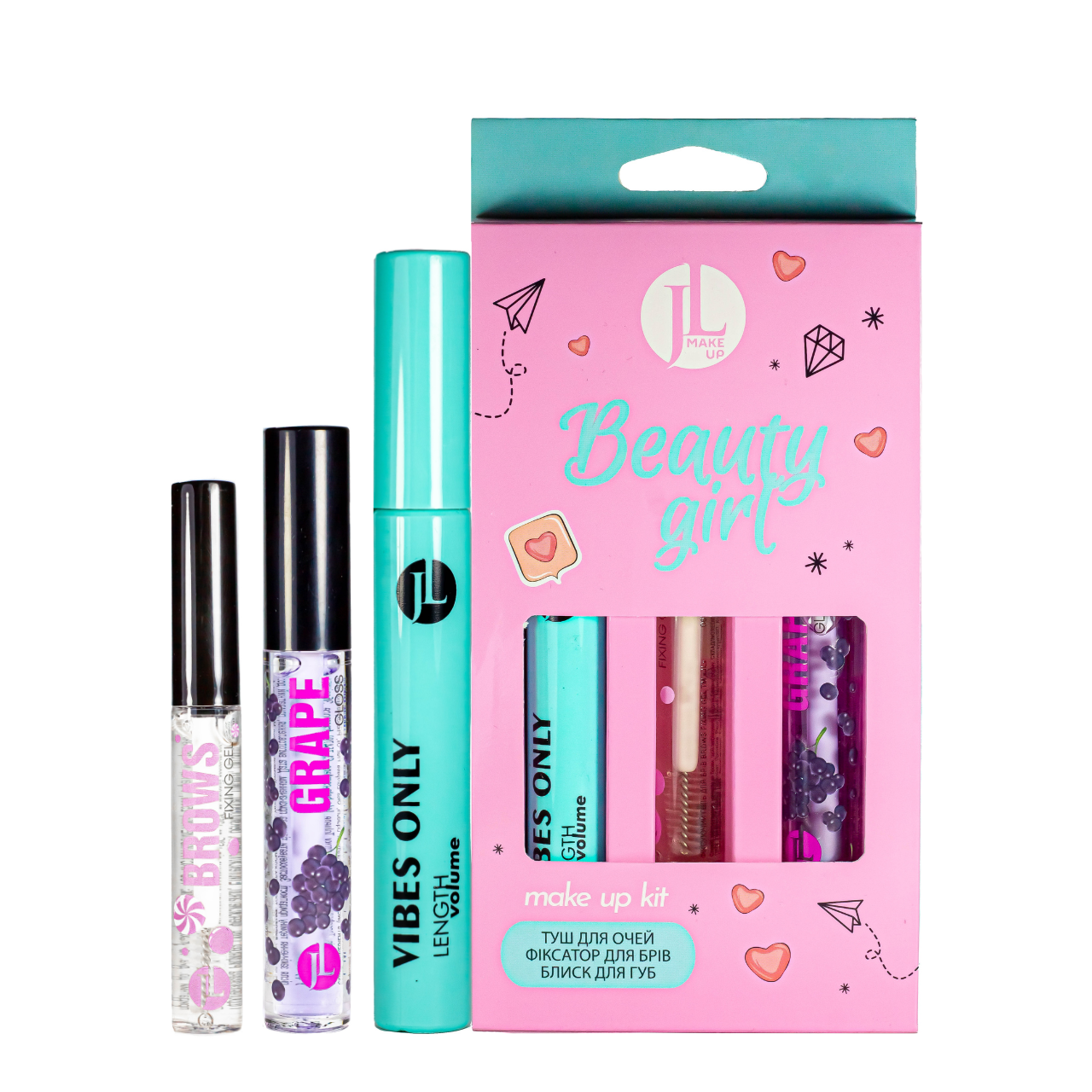 Подарунковий набір косметики для макіяжу Jovial Luxe Beauty Girl туш блиск і засіб для брів, фото 1