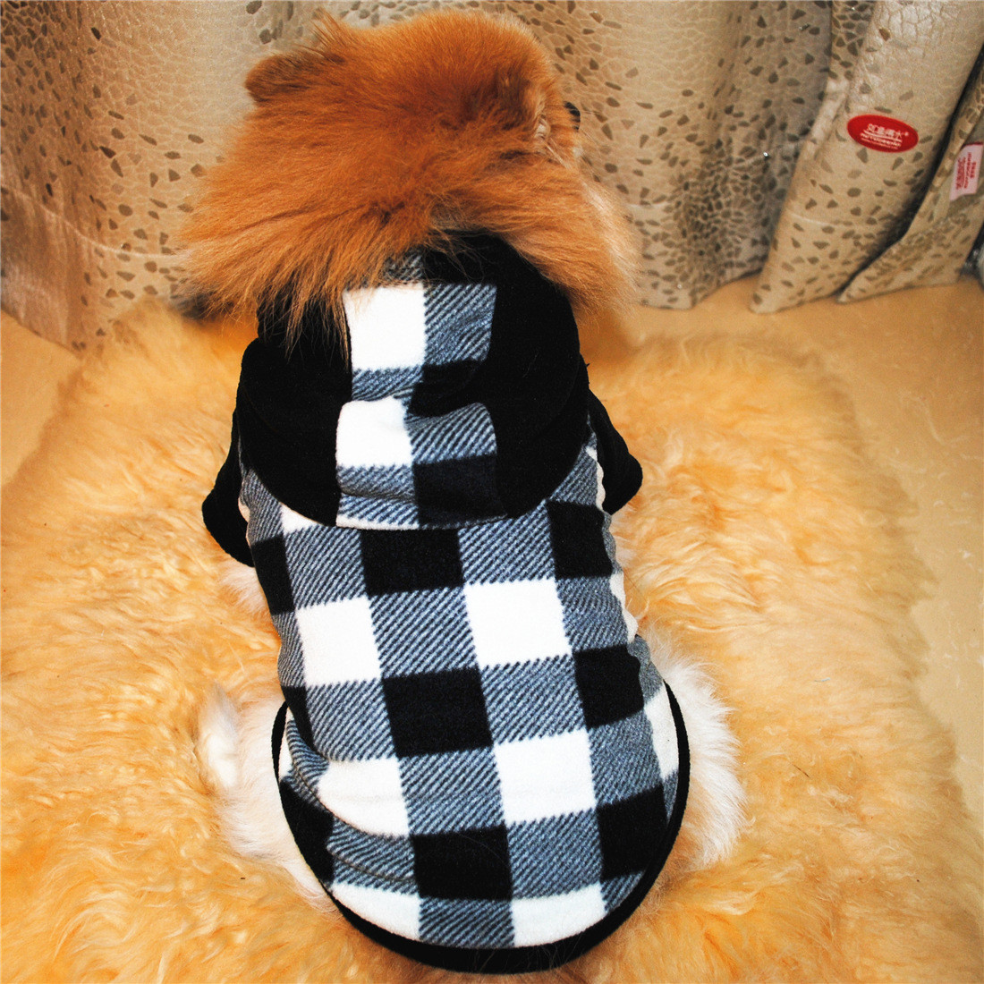 Тепле худі для собак з капюшоном Pet Style "Велика клітинка" Чорна XS