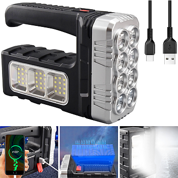 Ліхтар-прожектор ручний 3в1 акумуляторний до 6 год, з USB, Power bank та Сонячною панеллю, BL-7701A COB