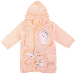 Комплект - дитячий махровий халат з тапочками Котик Персиковий Bimini