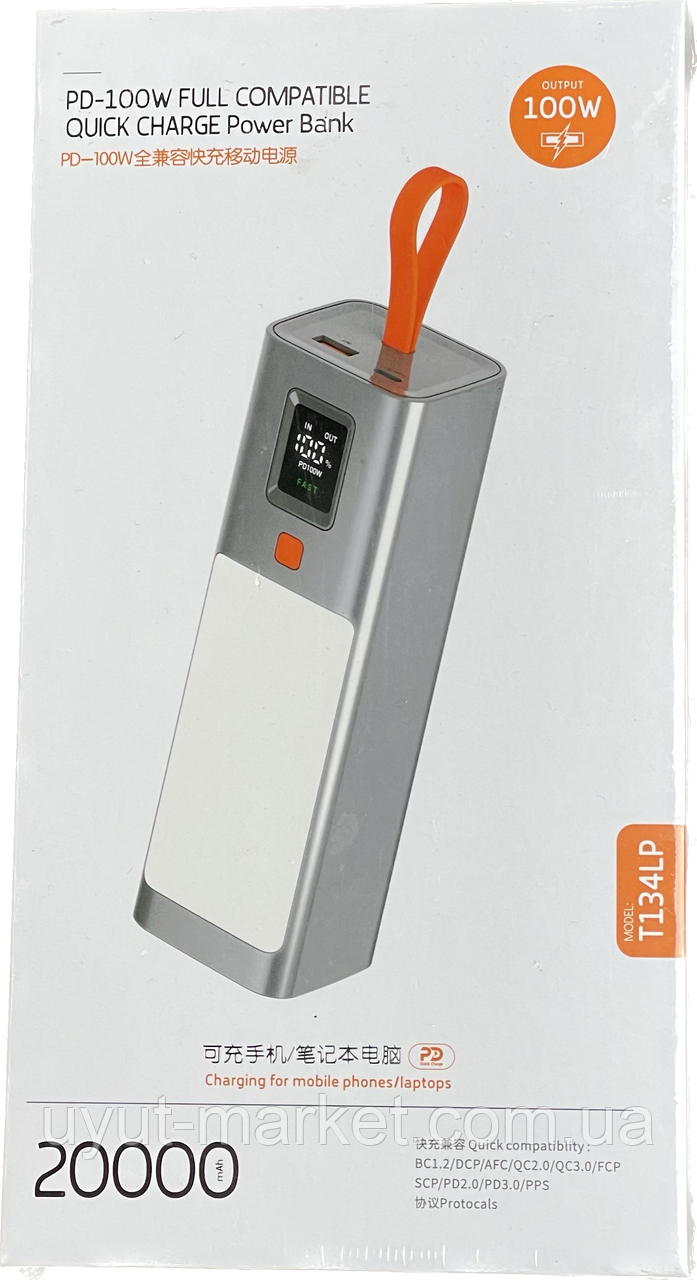 Портативний акумулятор павербанк 20000А/год PD100W для телефонів, макбуків