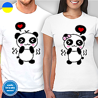 Парные футболки для влюбленных з принтом "Влюбленные панды"