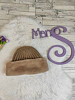 Женская зимняя шапка M&S бежевая вязаная теплая зимняя с мехом Размер 56 см S-М