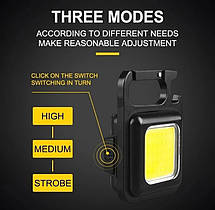 Світлодіодний ліхтарик, брелок, відкривачка на магніті cob rechargeable keychain light, фото 6