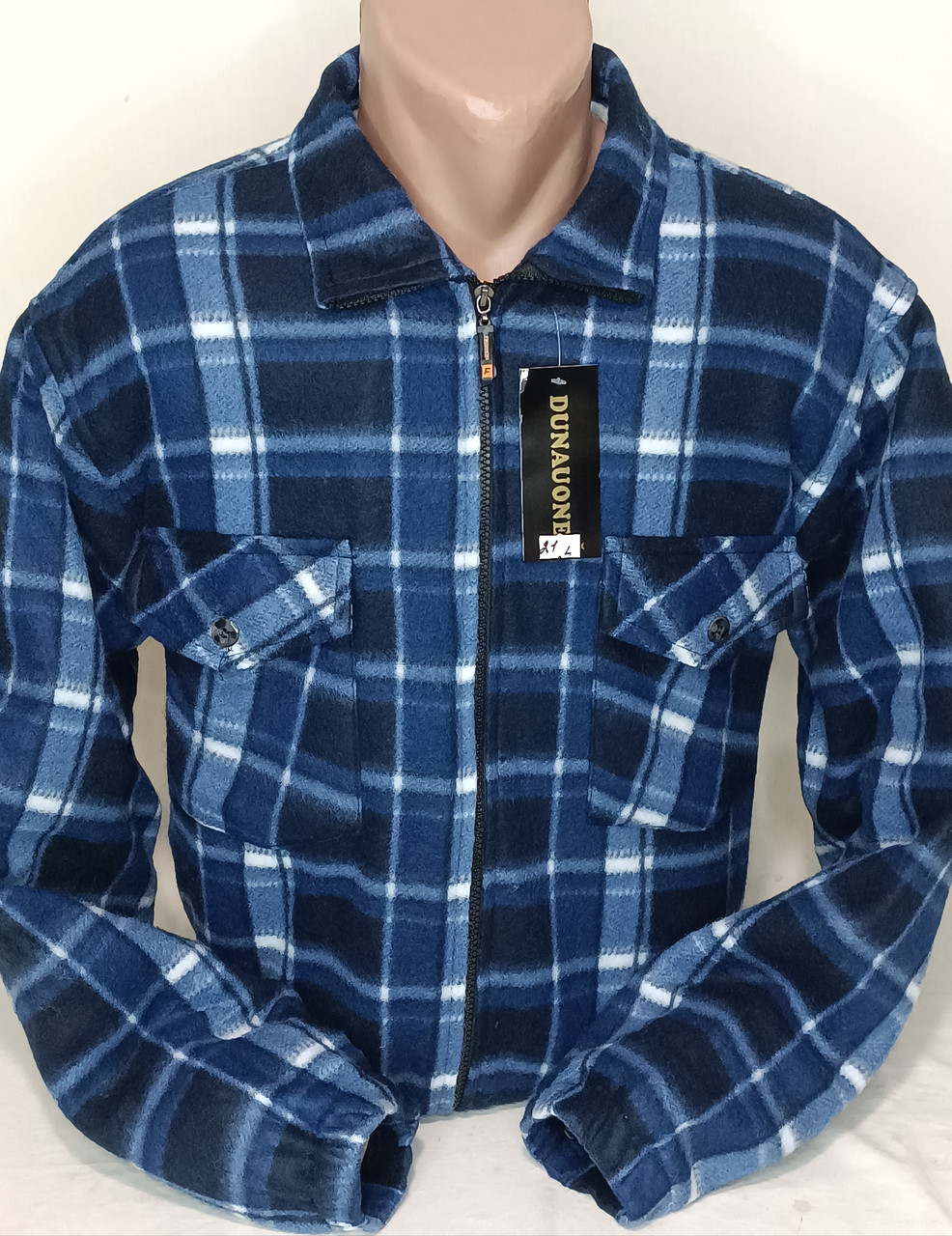 Сорочка тепла чоловіча на хутрі Dunauone vdm-0021 класична синя картата на блискавці на зиму L