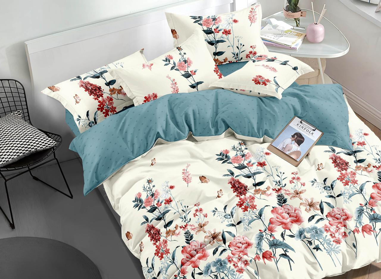 Постільний комплект двоспальний 180х220 Сатин Люкс (20122) Двостороння постільна білизна з 4 наволочками, фото 1