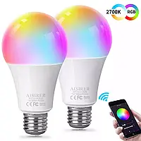 Умная лампочка AISIRER, мягкая белая светодиодная лампа 2700K+RGB WiFi, меняющая цвет e27