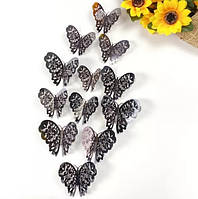 Декоративні метелики сірі, в наборі 12штук різних розмірів, пластик