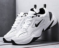 Nike M2K Tekno кроссовки мужские классические Найк Текно белые с черным натуральная кожа