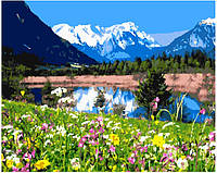 Картина по номерам Альпийские луга Горное озеро На холсте Раскраска Весенние горы 40х50 Rainbow Art GX7809