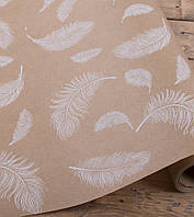 Подарунковий папір 70 см х10 м "Пір'я на крафті"