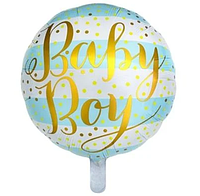Фольгированный шарик КНР 18" (45 см) Круг baby boy на голубом фоне