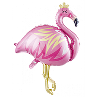 Фольгированный шарик КНР (51х58 см) Фламинго с золотой короной